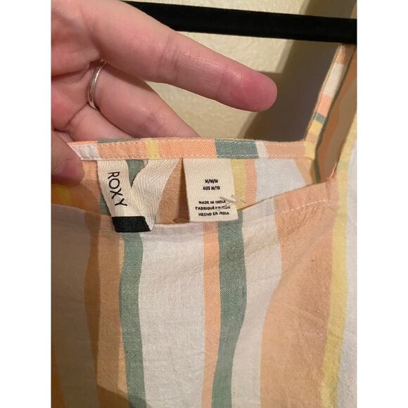 Roxy Women's Crop Tank Top Medium Linen Cropped Pastel Striped Shirt - Picture 5 of 5